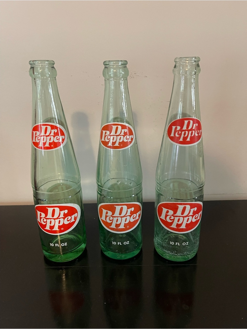 Vintage 10 oz Dr Pepper Glass Bottle (1970s) (set of 3)